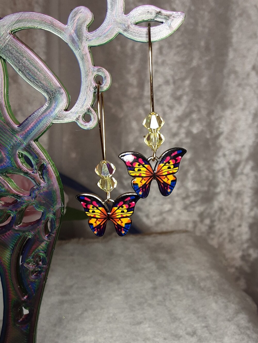 Handmade Butterfly Drop Earrings in Yellow and Multicolor - Lightweight